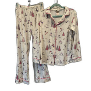 BedHead Pajamas PJ 2 Piece Matching Set Pants Top White Ski Girls Women sz XS/S